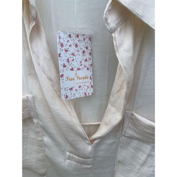 NWT Free People Blouse Top Women's M Ivory  Long Sleeves Collared - Picture 4 of 7